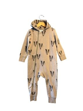 Mini Rodini Beige Badger Print Hooded Romper